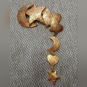 Vintage Ultra Craft Signed Textured Goldtone Shooting Star Dangle Brooch READ